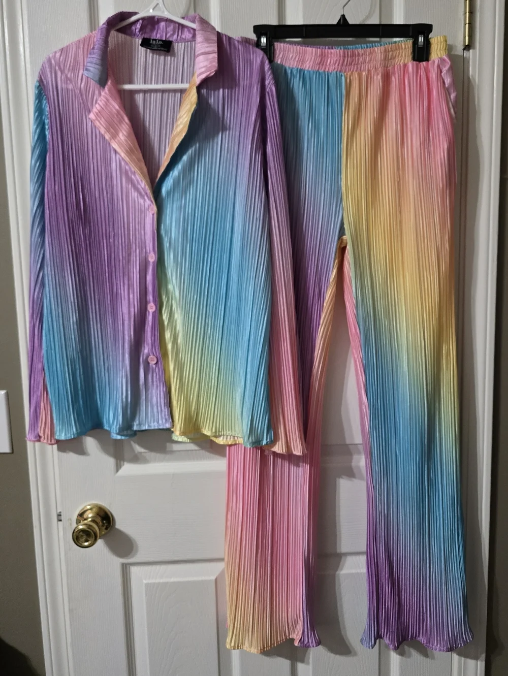 Dressed in LALA |  Rainbow Daydream Matching Plissé Set, Baggy Fit, EUC! - Picture 2 of 16